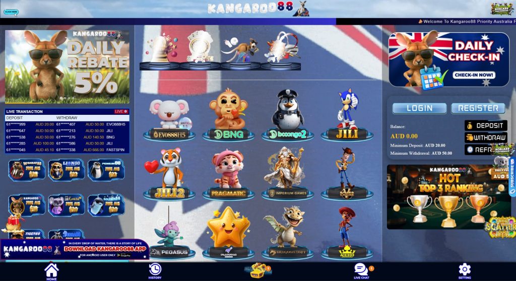 Kangaroo88 Casino homepage overview