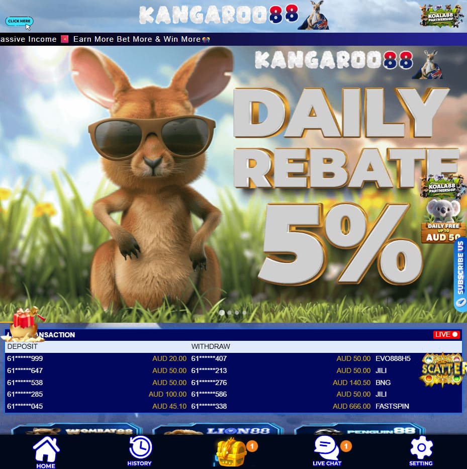 Kangaroo88 Casino mobile app interface